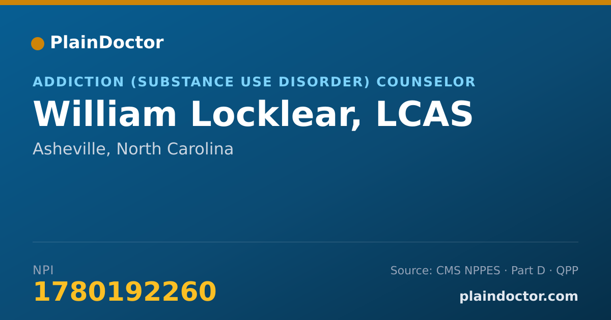 Shareable card for William Locklear, LCAS - Addiction (Substance Use Disorder) Counselor, Asheville, NC