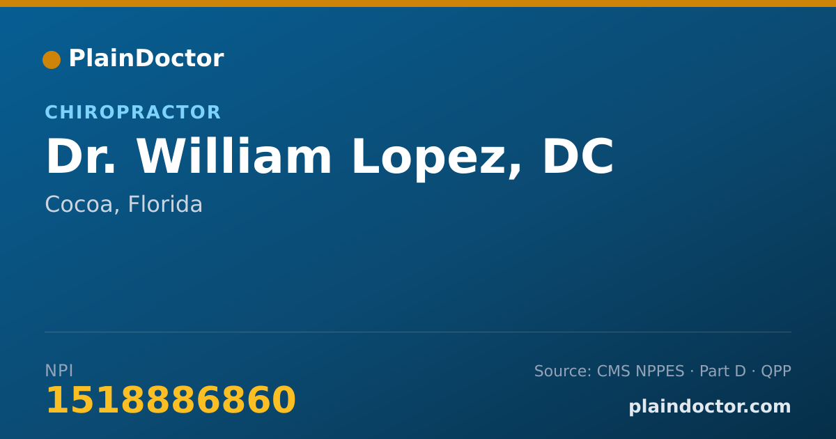 Shareable card for William Lopez, DC - Chiropractor, Cocoa, FL
