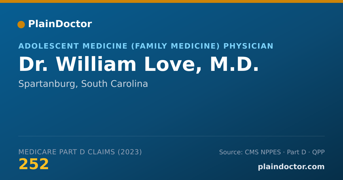 Shareable card for William Love, M.D. - Adolescent Medicine (Family Medicine) Physician, Spartanburg, SC