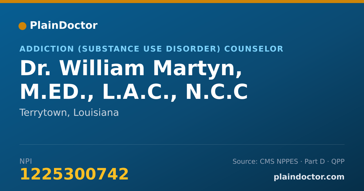 Shareable card for William Martyn, M.ED., L.A.C., N.C.C - Addiction (Substance Use Disorder) Counselor, Terrytown, LA