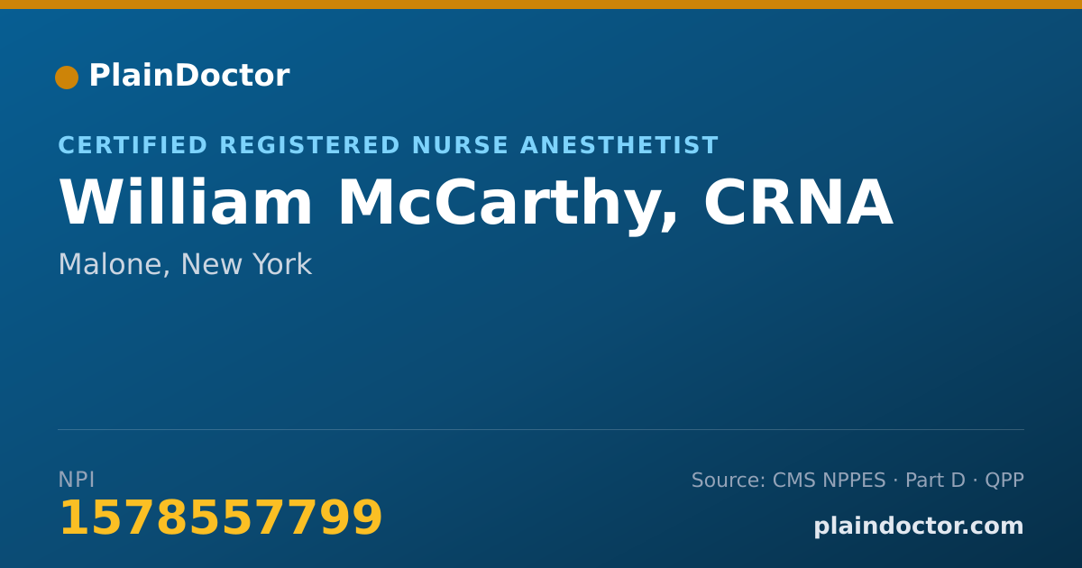 Shareable card for William McCarthy, CRNA - Certified Registered Nurse Anesthetist, Malone, NY