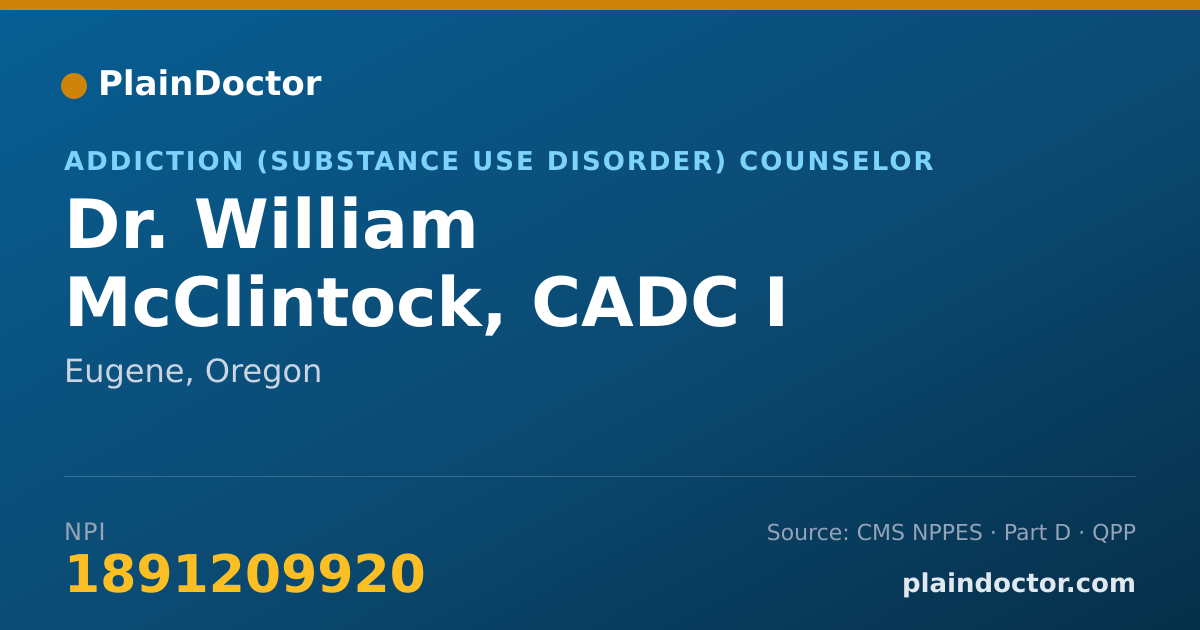 Shareable card for William McClintock, CADC I - Addiction (Substance Use Disorder) Counselor, Eugene, OR