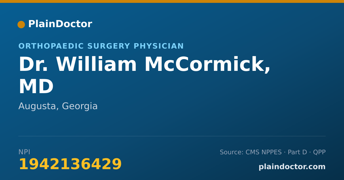 Shareable card for William McCormick, MD - Orthopaedic Surgery Physician, Augusta, GA