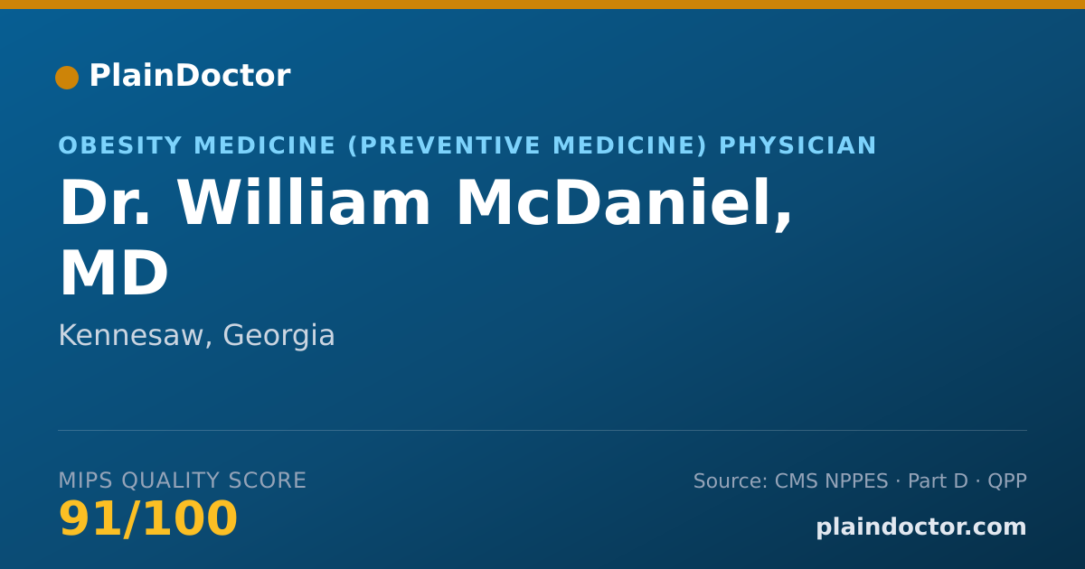 Shareable card for William McDaniel, MD - Obesity Medicine (Preventive Medicine) Physician, Kennesaw, GA