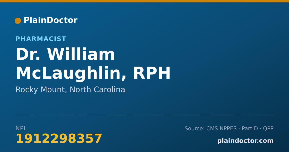 Shareable card for William McLaughlin, RPH - Pharmacist, Rocky Mount, NC
