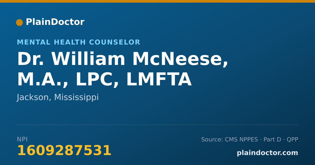 Shareable card for William McNeese, M.A., LPC, LMFTA - Mental Health Counselor, Jackson, MS