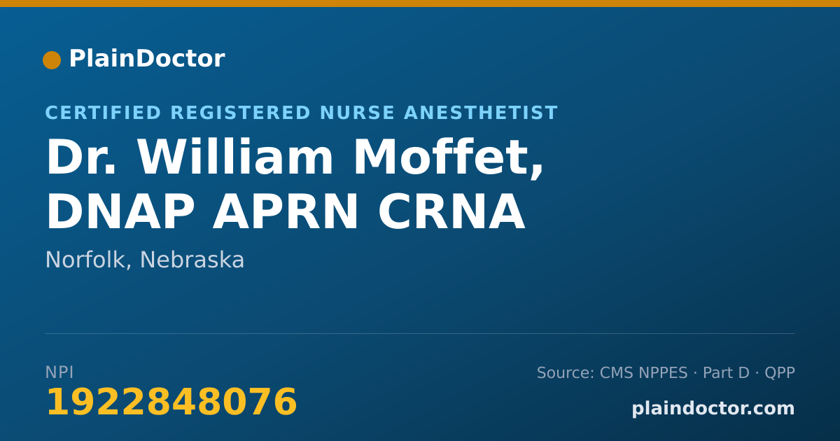 Shareable card for William Moffet, DNAP APRN CRNA - Certified Registered Nurse Anesthetist, Norfolk, NE
