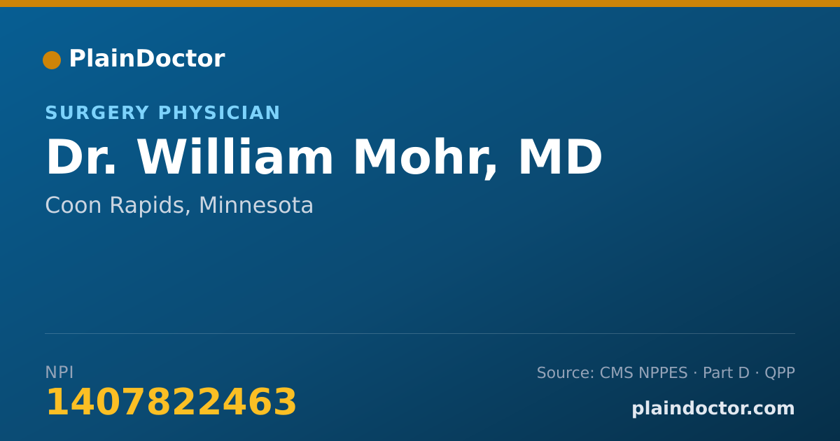 Shareable card for William Mohr, MD - Surgery Physician, Coon Rapids, MN
