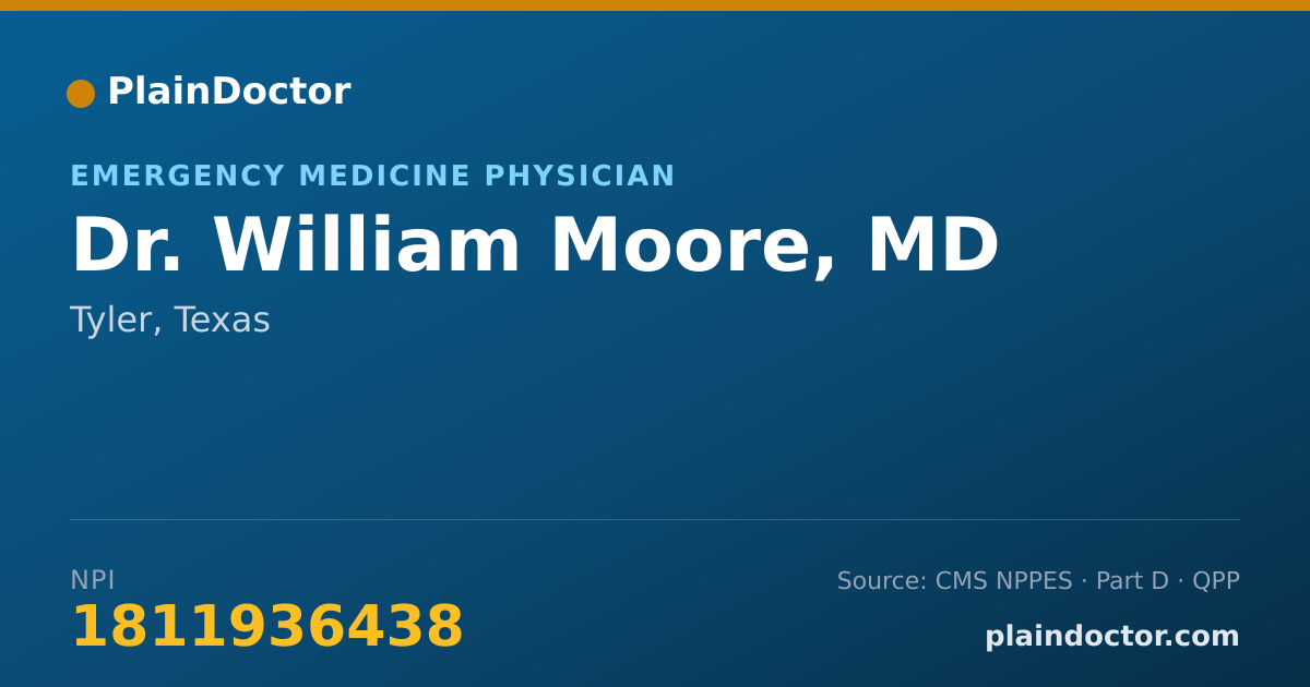 Shareable card for William Moore, MD - Emergency Medicine Physician, Tyler, TX