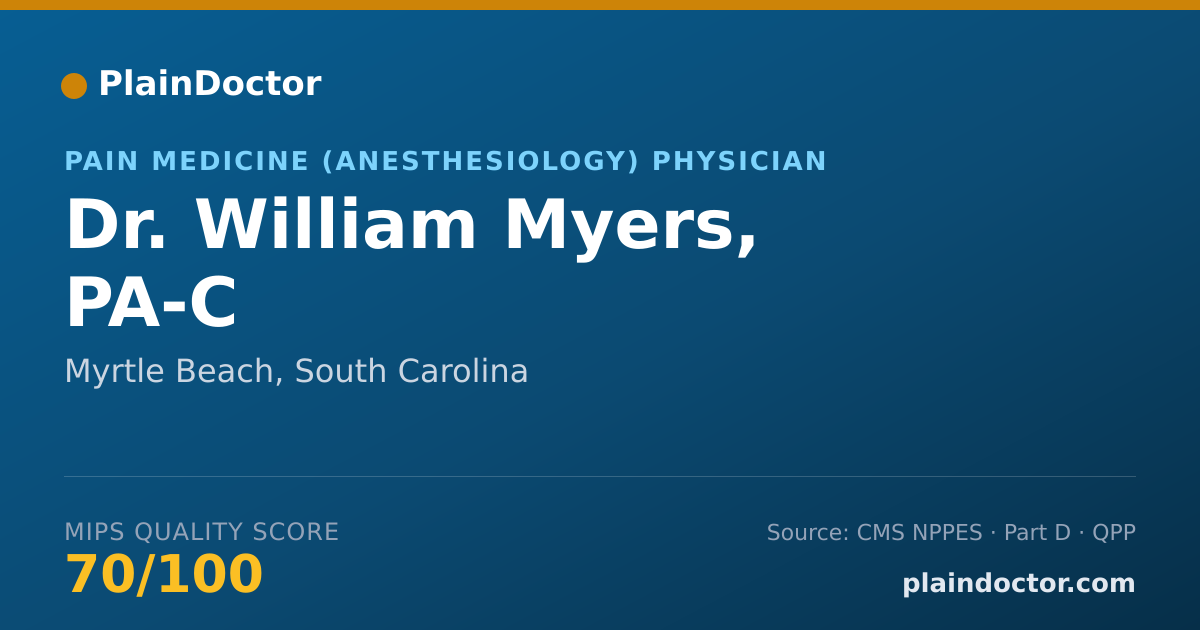 Shareable card for William Myers, PA-C - Pain Medicine (Anesthesiology) Physician, Myrtle Beach, SC