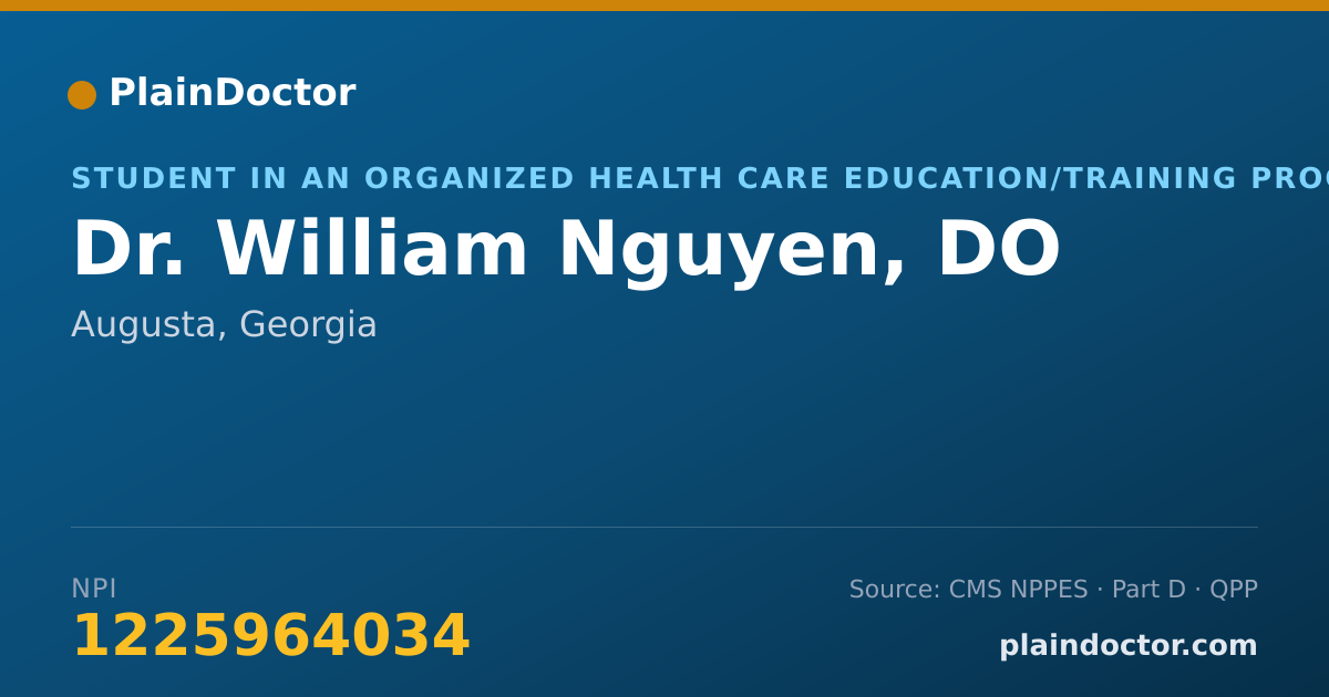 Shareable card for William Nguyen, DO - Student in an Organized Health Care Education/Training Program, Augusta, GA