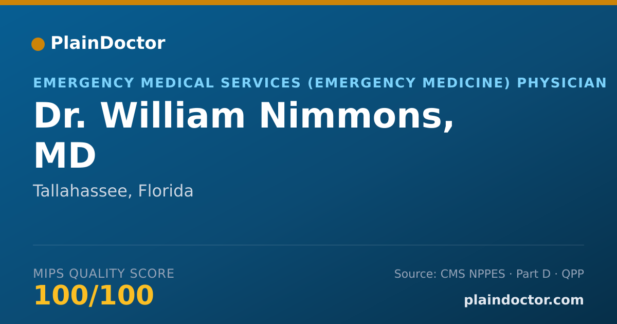 Shareable card for William Nimmons, MD - Emergency Medical Services (Emergency Medicine) Physician, Tallahassee, FL