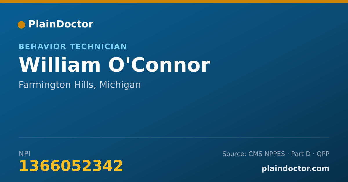 Shareable card for William O'Connor - Behavior Technician, Farmington Hills, MI