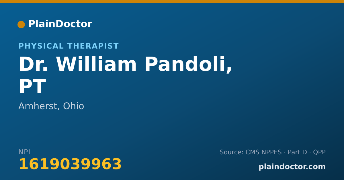 Shareable card for William Pandoli, PT - Physical Therapist, Amherst, OH