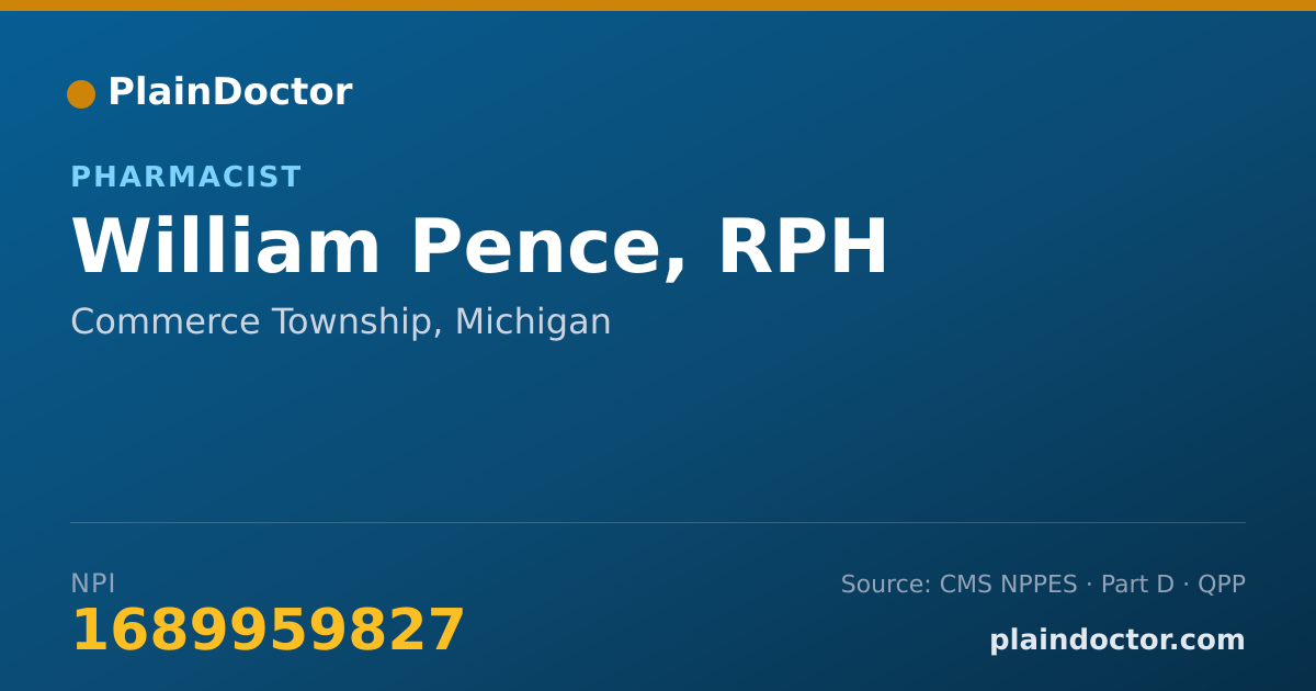 Shareable card for William Pence, RPH - Pharmacist, Commerce Township, MI