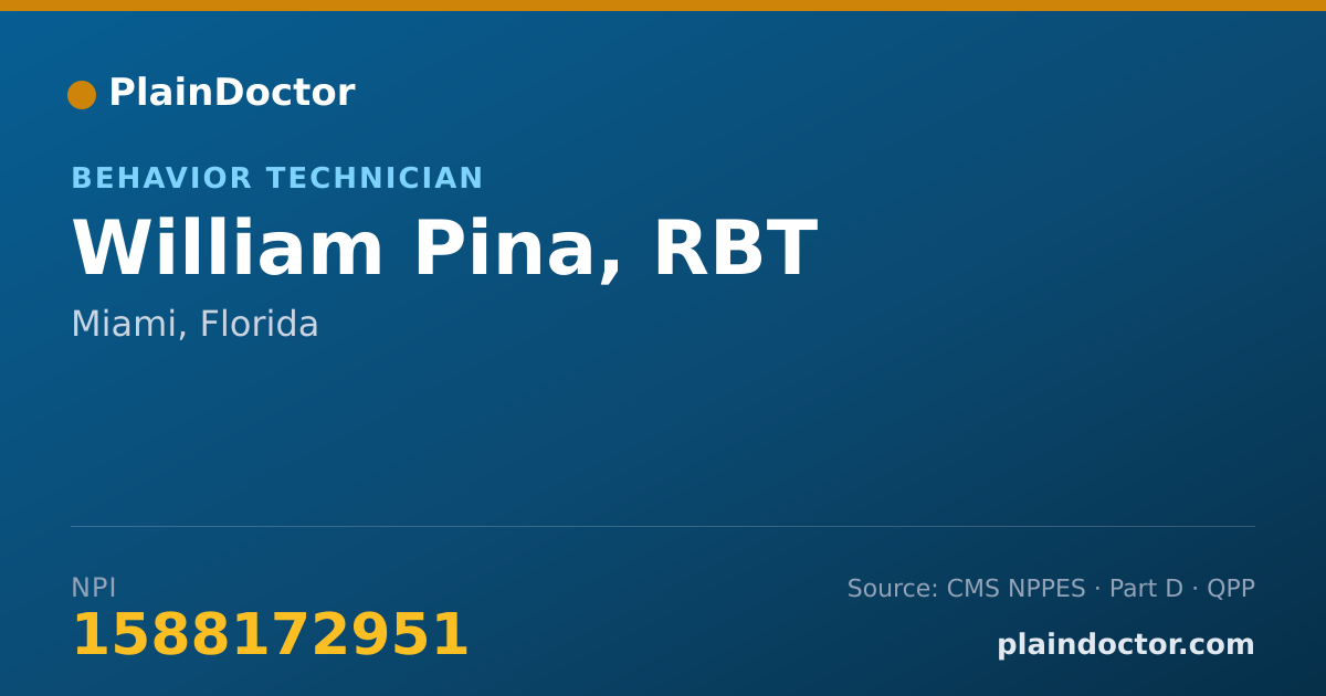 Shareable card for William Pina, RBT - Behavior Technician, Miami, FL