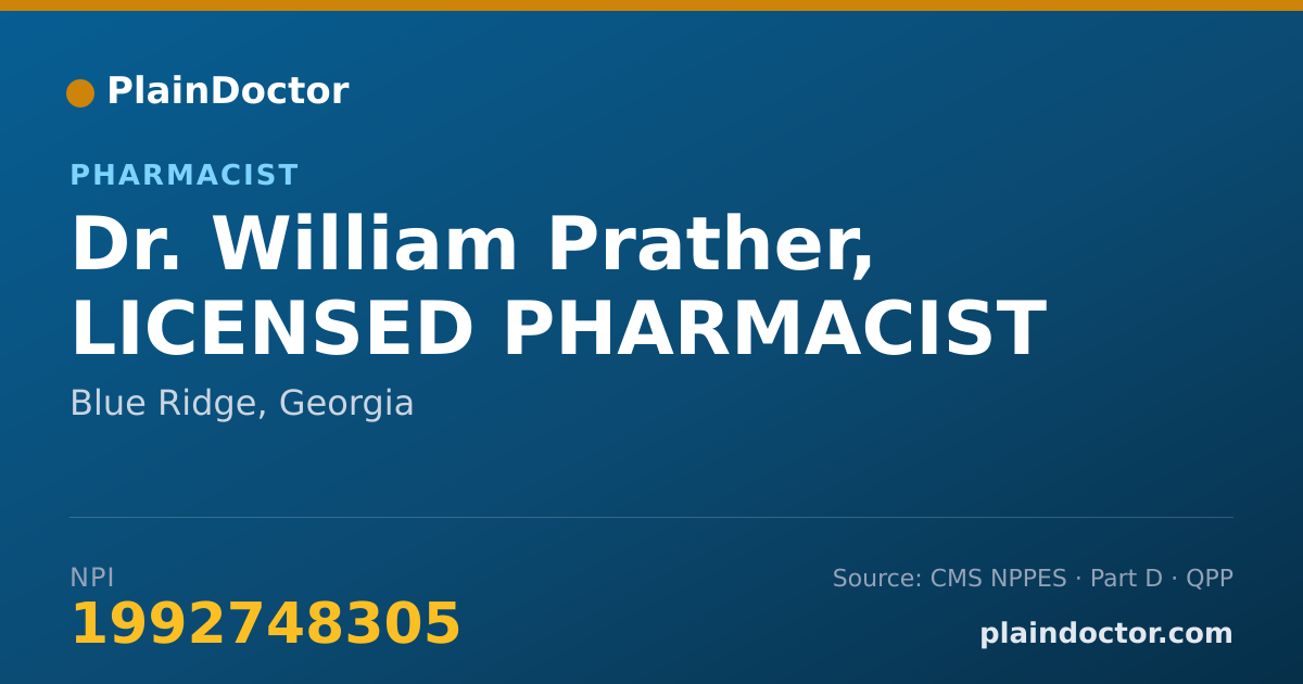 Shareable card for William Prather, LICENSED PHARMACIST - Pharmacist, Blue Ridge, GA