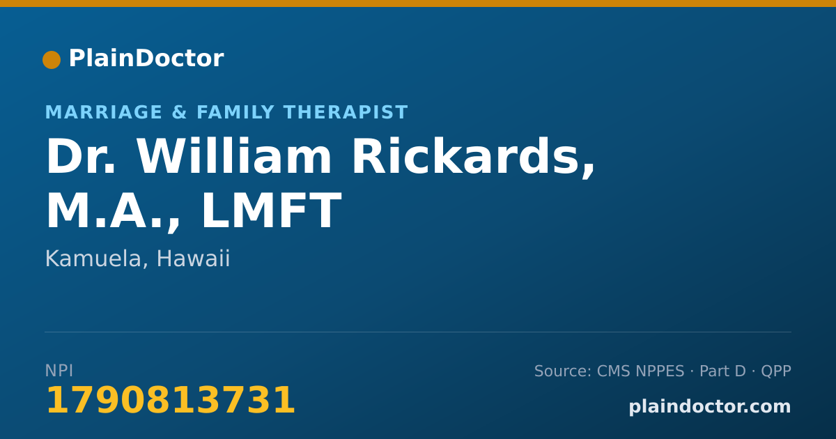 Shareable card for William Rickards, M.A., LMFT - Marriage & Family Therapist, Kamuela, HI