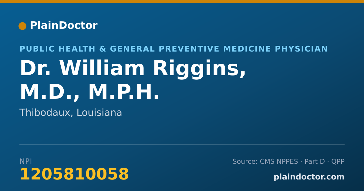 Shareable card for William Riggins, M.D., M.P.H. - Public Health & General Preventive Medicine Physician, Thibodaux, LA