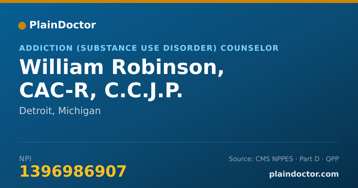 Shareable card for William Robinson, CAC-R, C.C.J.P. - Addiction (Substance Use Disorder) Counselor, Detroit, MI