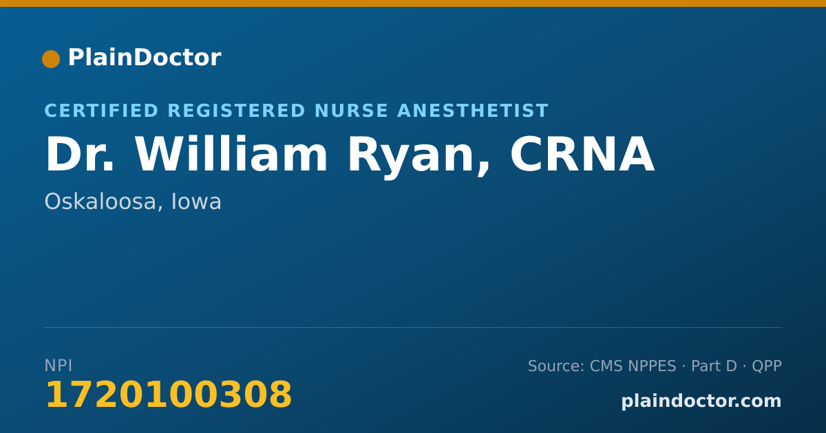 Shareable card for William Ryan, CRNA - Certified Registered Nurse Anesthetist, Oskaloosa, IA
