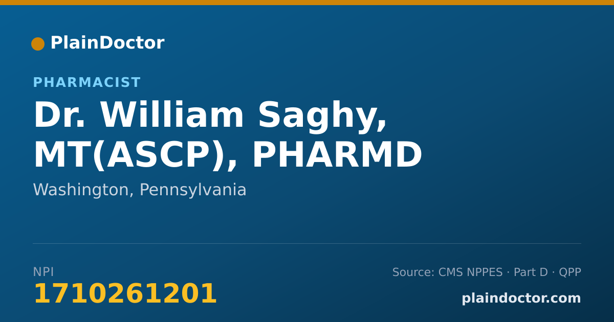 Shareable card for William Saghy, MT(ASCP), PHARMD - Pharmacist, Washington, PA