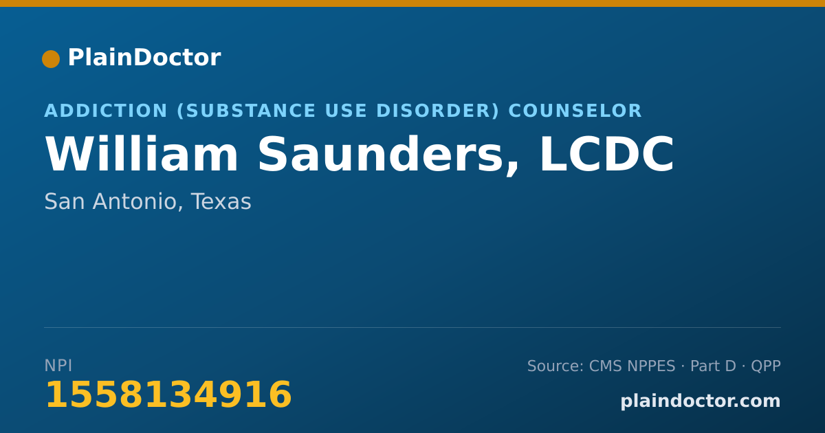Shareable card for William Saunders, LCDC - Addiction (Substance Use Disorder) Counselor, San Antonio, TX