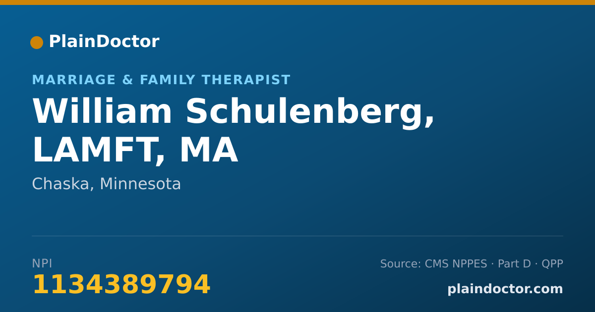 Shareable card for William Schulenberg, LAMFT, MA - Marriage & Family Therapist, Chaska, MN