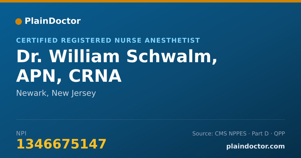 Shareable card for William Schwalm, APN, CRNA - Certified Registered Nurse Anesthetist, Newark, NJ