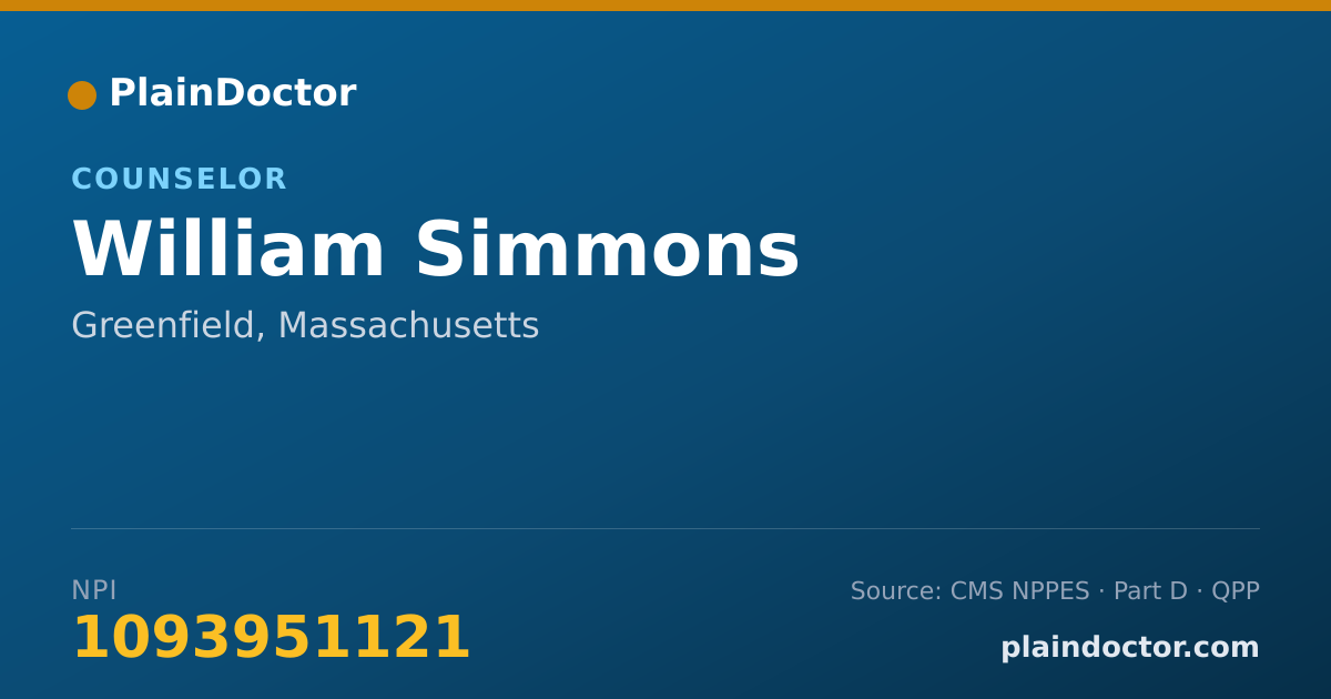 Shareable card for William Simmons - Counselor, Greenfield, MA