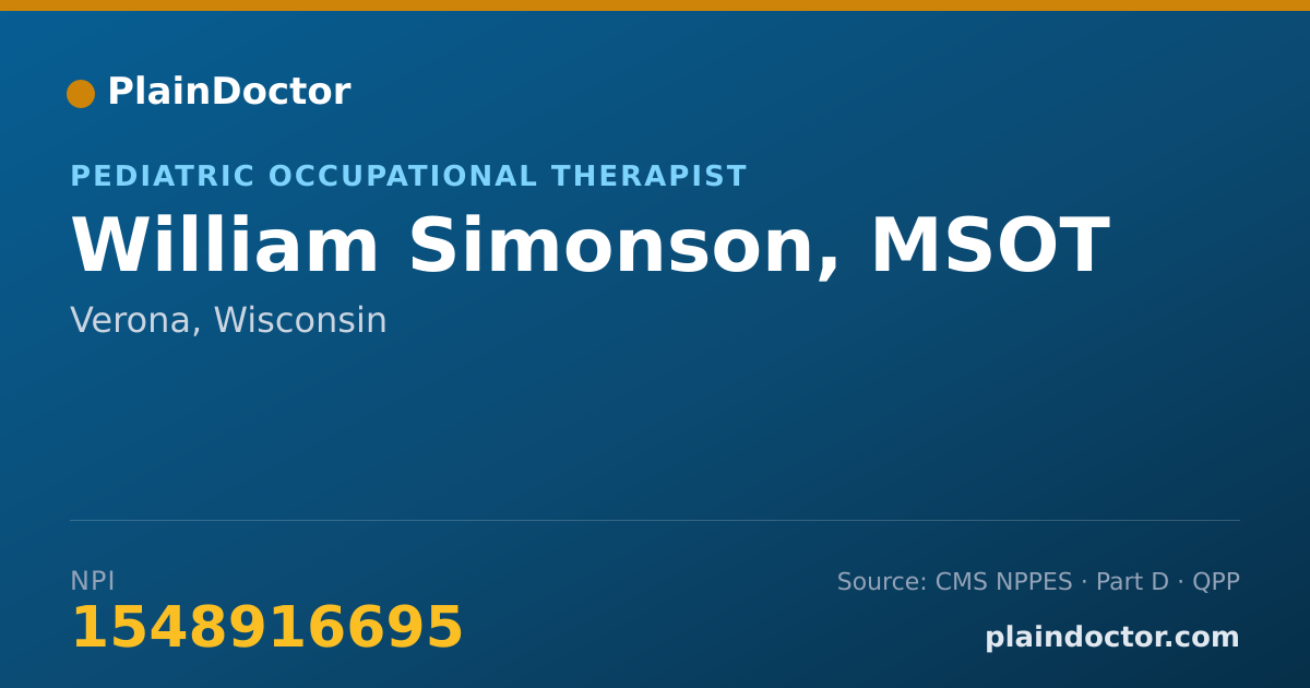 Shareable card for William Simonson, MSOT - Pediatric Occupational Therapist, Verona, WI
