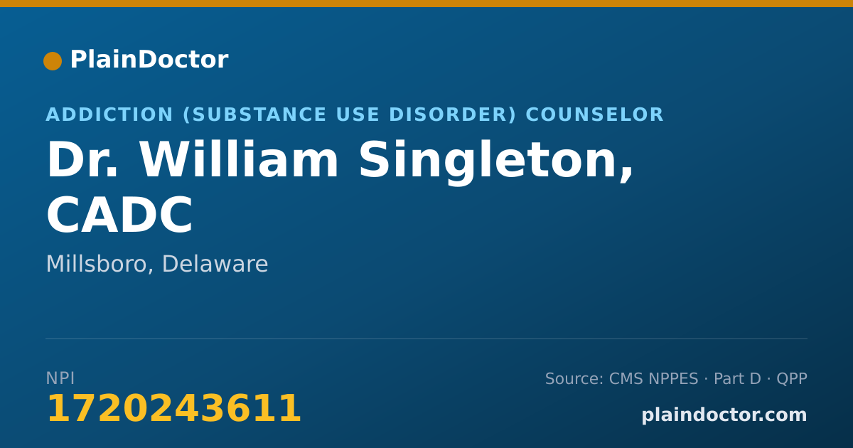 Shareable card for William Singleton, CADC - Addiction (Substance Use Disorder) Counselor, Millsboro, DE