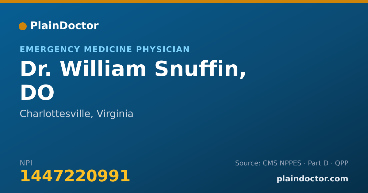 Shareable card for William Snuffin, DO - Emergency Medicine Physician, Charlottesville, VA