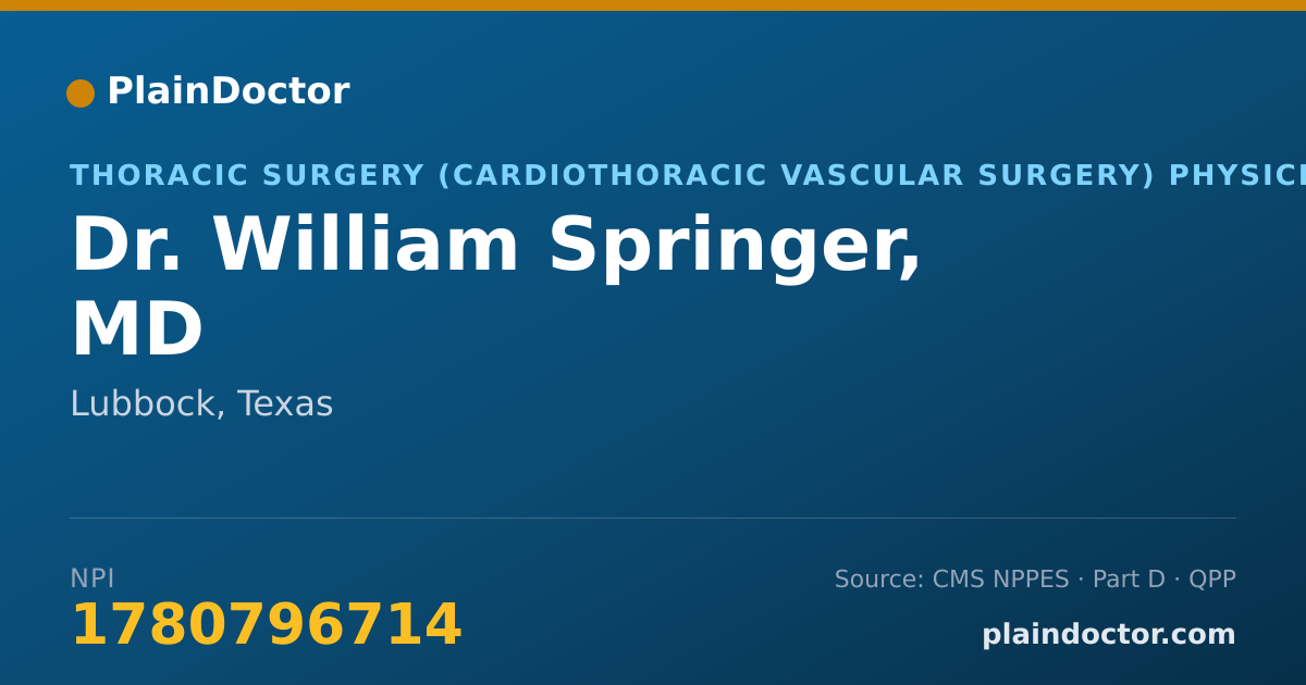 Shareable card for William Springer, MD - Thoracic Surgery (Cardiothoracic Vascular Surgery) Physician, Lubbock, TX