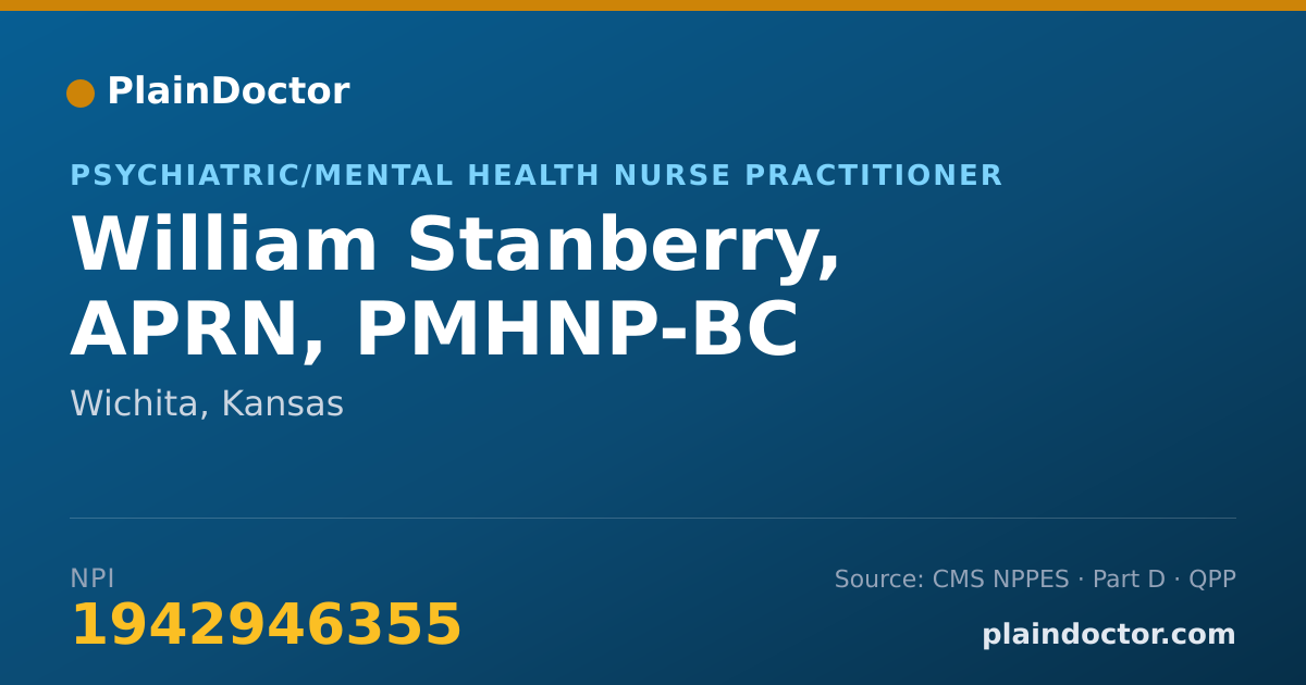 Shareable card for William Stanberry, APRN, PMHNP-BC - Psychiatric/Mental Health Nurse Practitioner, Wichita, KS