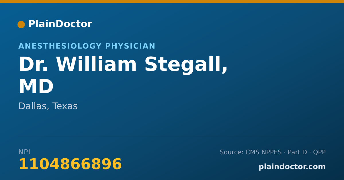 Shareable card for William Stegall, MD - Anesthesiology Physician, Dallas, TX