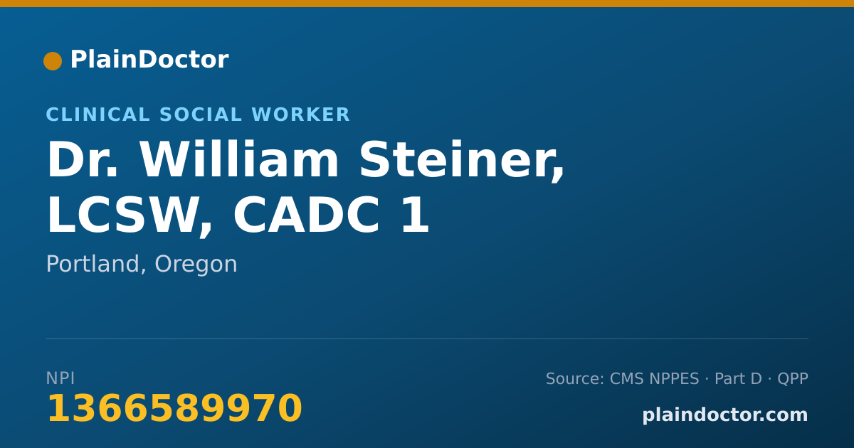 Shareable card for William Steiner, LCSW, CADC 1 - Clinical Social Worker, Portland, OR