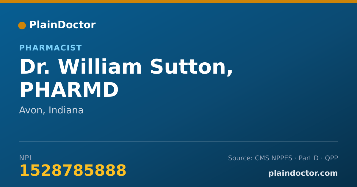 Shareable card for William Sutton, PHARMD - Pharmacist, Avon, IN
