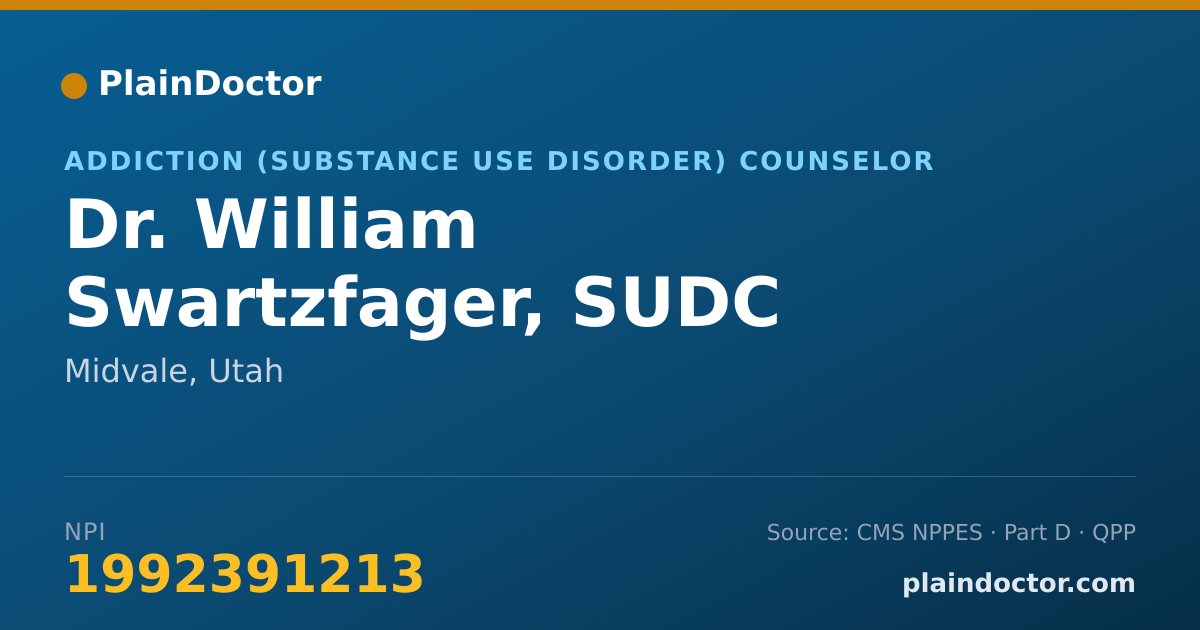 Shareable card for William Swartzfager, SUDC - Addiction (Substance Use Disorder) Counselor, Midvale, UT