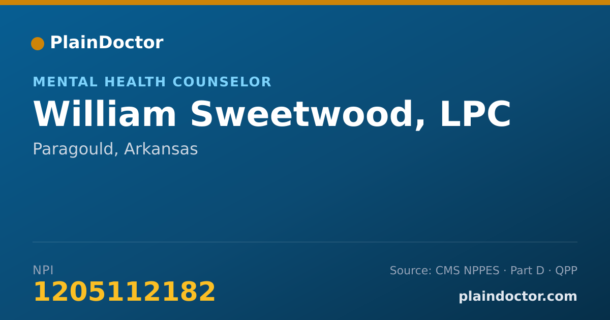 Shareable card for William Sweetwood, LPC - Mental Health Counselor, Paragould, AR