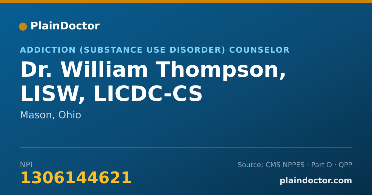 Shareable card for William Thompson, LISW, LICDC-CS - Addiction (Substance Use Disorder) Counselor, Mason, OH