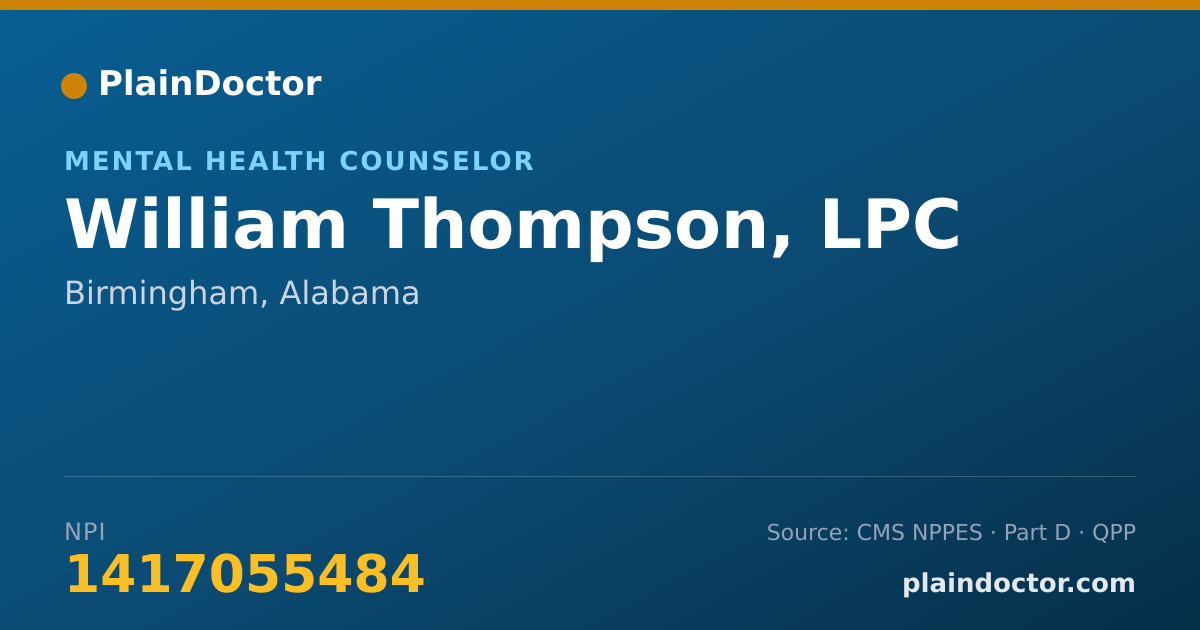 Shareable card for William Thompson, LPC - Mental Health Counselor, Birmingham, AL
