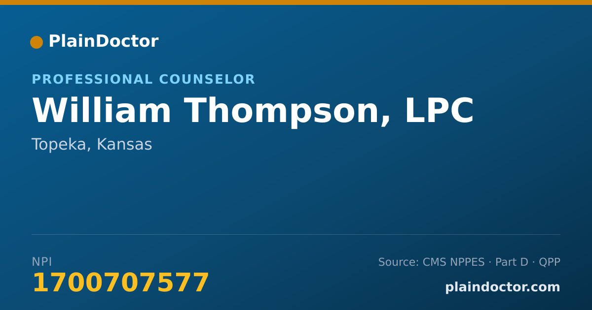 Shareable card for William Thompson, LPC - Professional Counselor, Topeka, KS