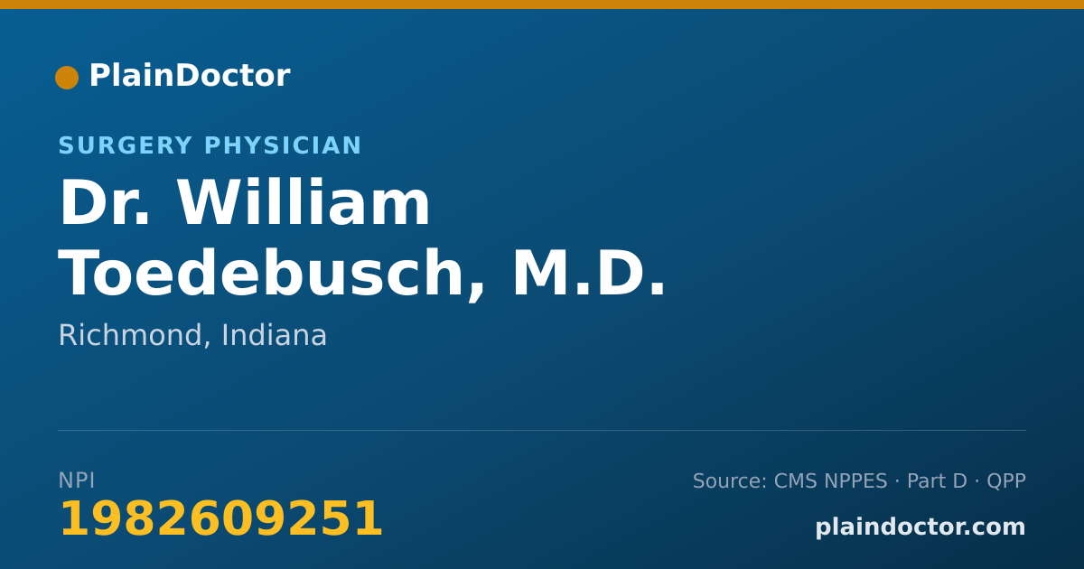 Shareable card for William Toedebusch, M.D. - Surgery Physician, Richmond, IN