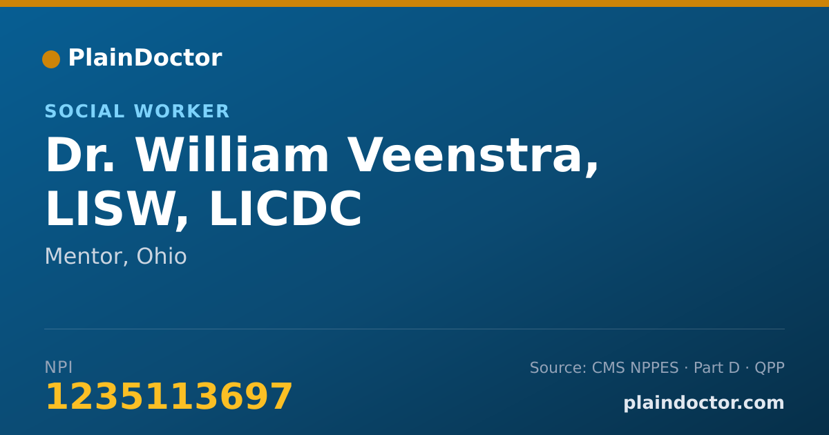 Shareable card for William Veenstra, LISW, LICDC - Social Worker, Mentor, OH