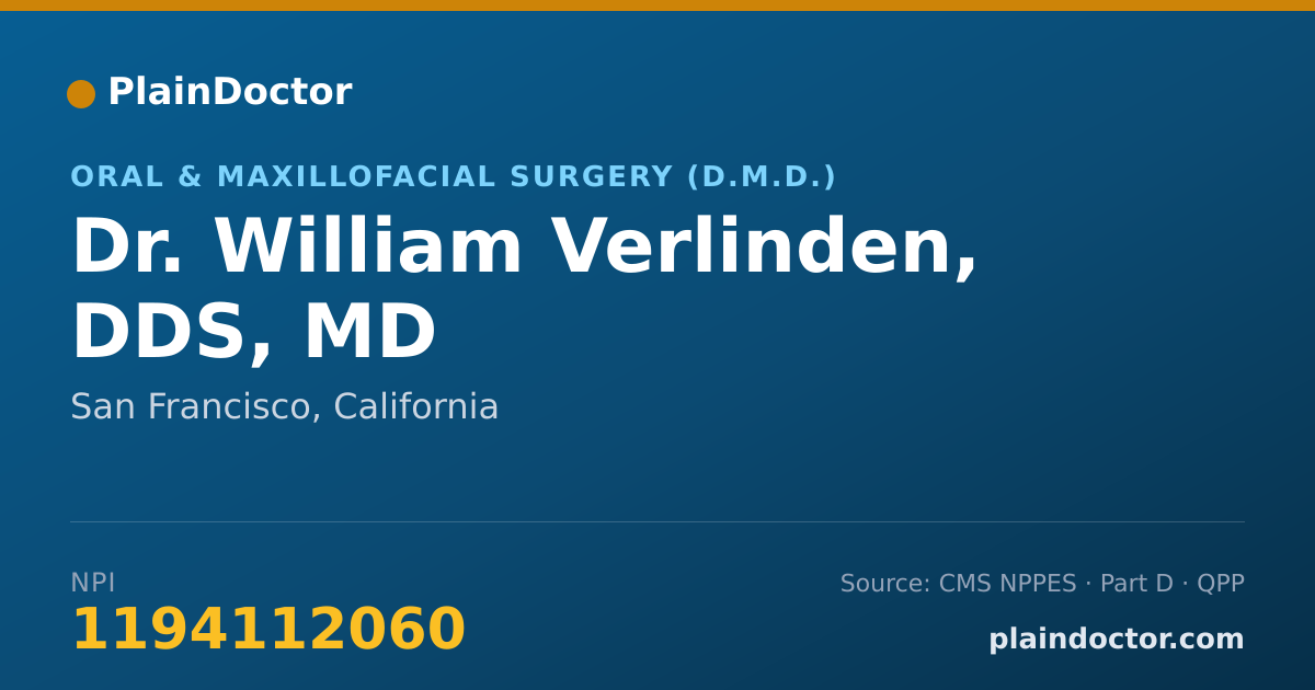 Shareable card for William Verlinden, DDS, MD - Oral and Maxillofacial Surgery (Dentist), San Francisco, CA