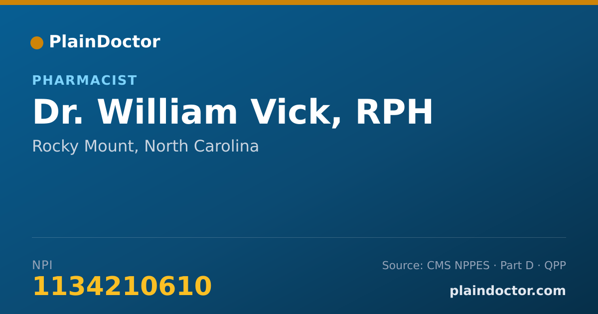 Shareable card for William Vick, RPH - Pharmacist, Rocky Mount, NC