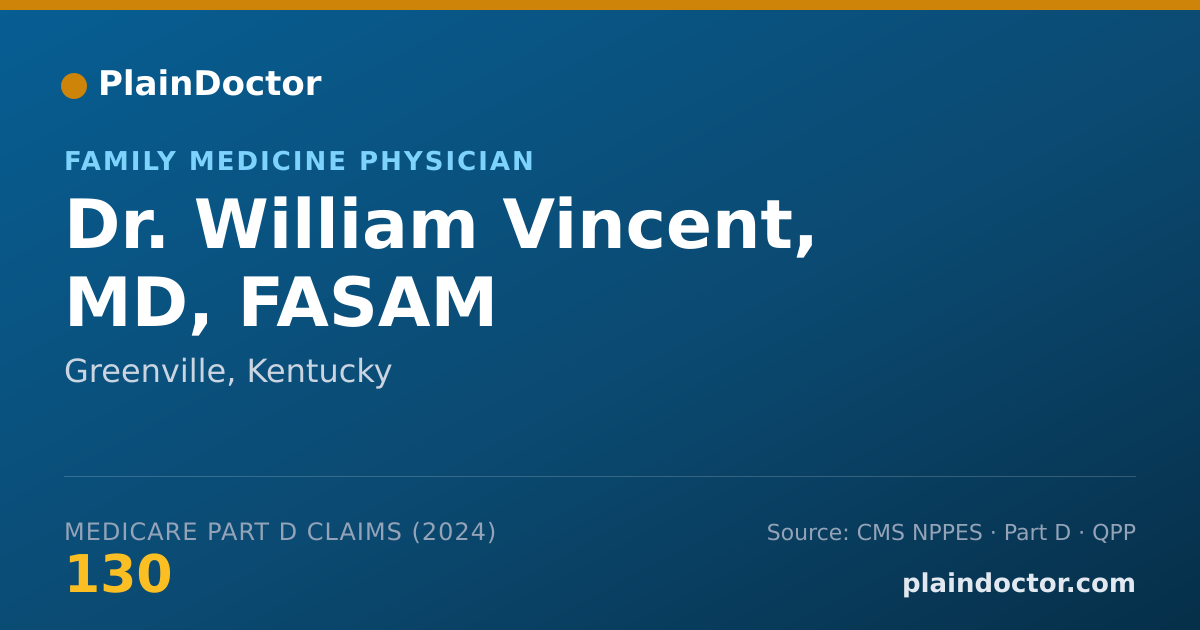 Shareable card for William Vincent, MD, FASAM - Family Medicine Physician, Greenville, KY