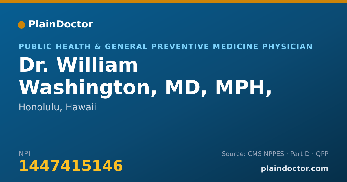 Shareable card for William Washington, MD, MPH, FACPM - Surgical Critical Care Physician, Honolulu, HI