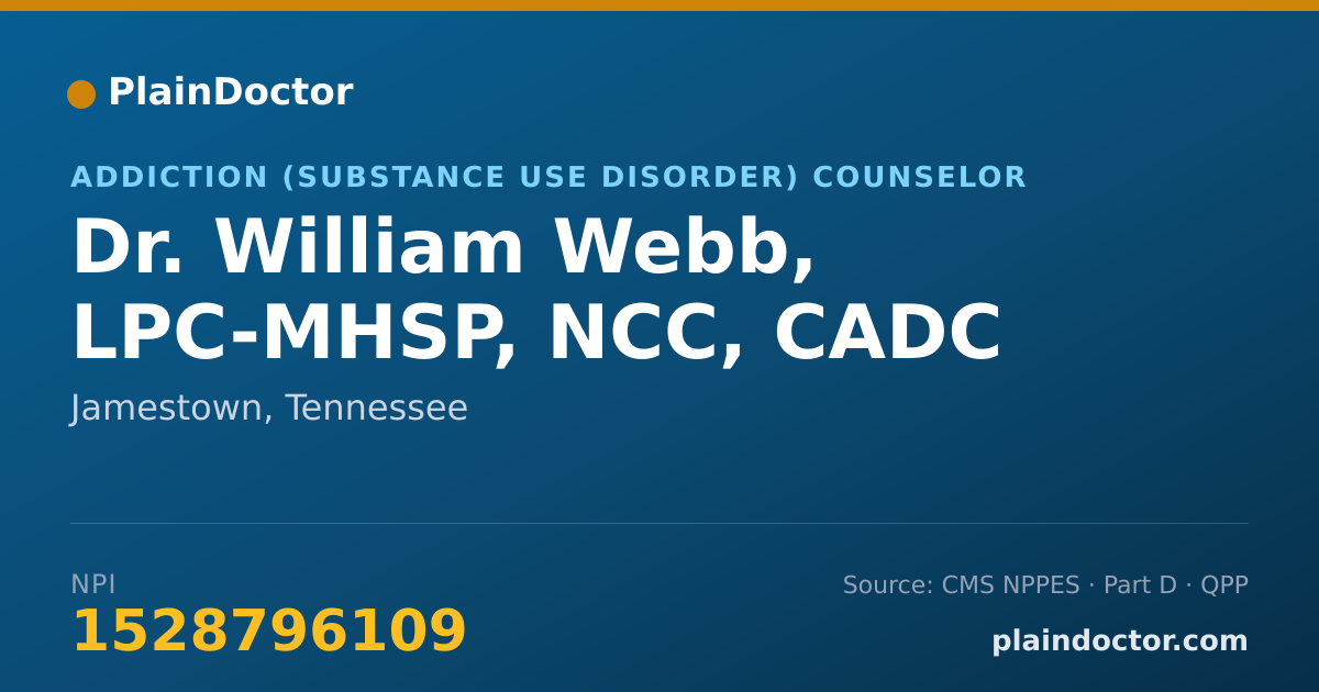 Shareable card for William Webb, LPC-MHSP, NCC, CADC - Addiction (Substance Use Disorder) Counselor, Jamestown, TN